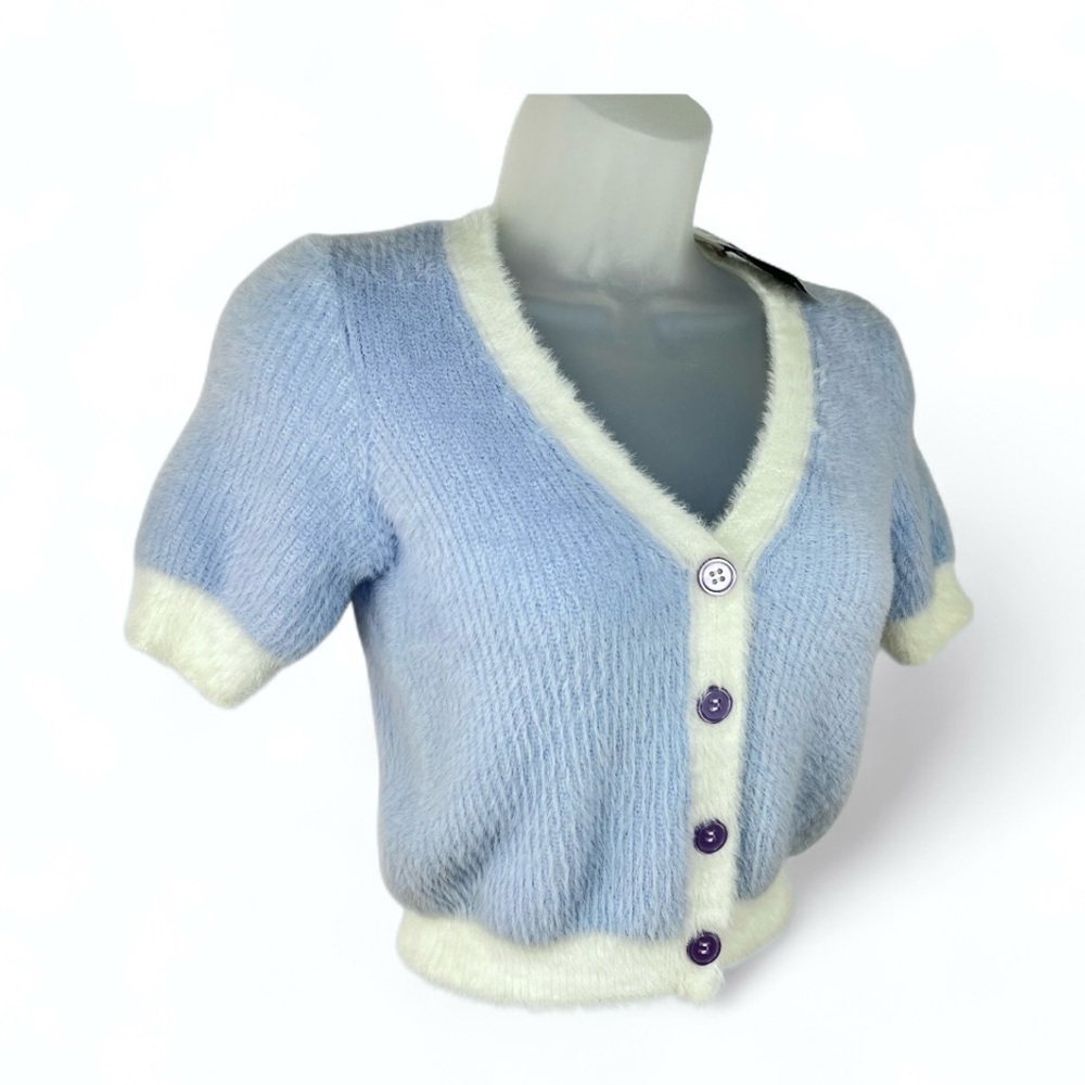 NWT Forever 21 Crop Top Sweater Woman Size Large Lavender/white Pullover Soft - Picture 2 of 9